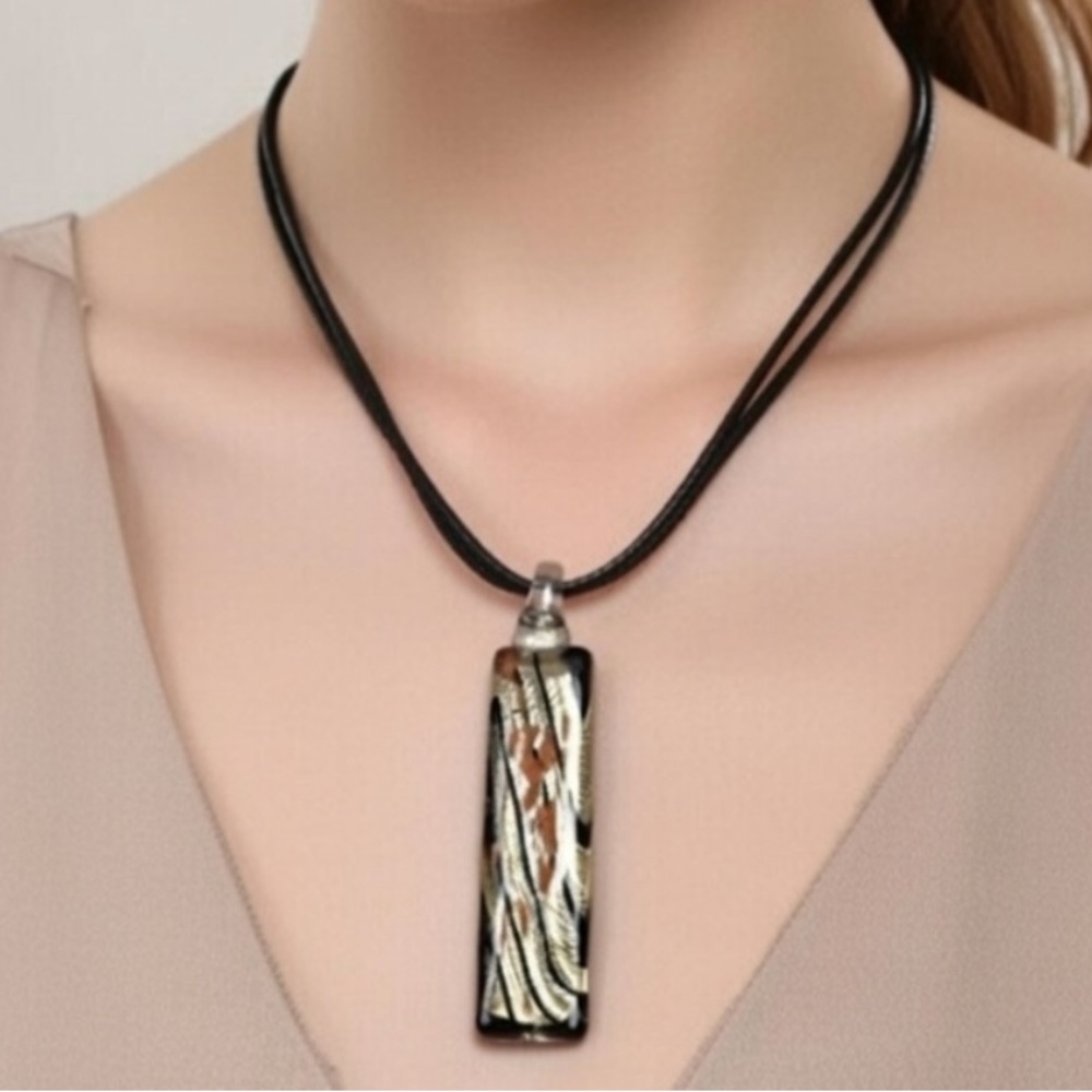 Glass & Leather Metallic Statement Necklace